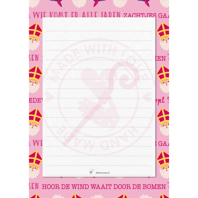 Juffrouw Muis Sinterklaas schrijfpapier  - Tekst