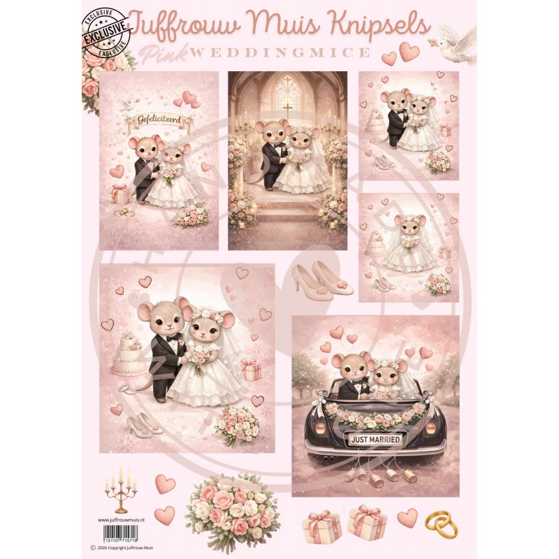 Juffrouw Muis Knipsel - Weddingmice - Pink - Exclusive