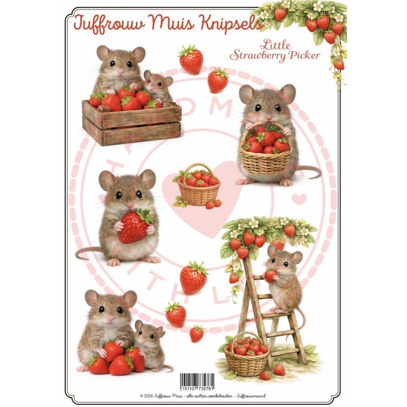 Juffrouw Muis Knipsel - Little Strawberry Picker