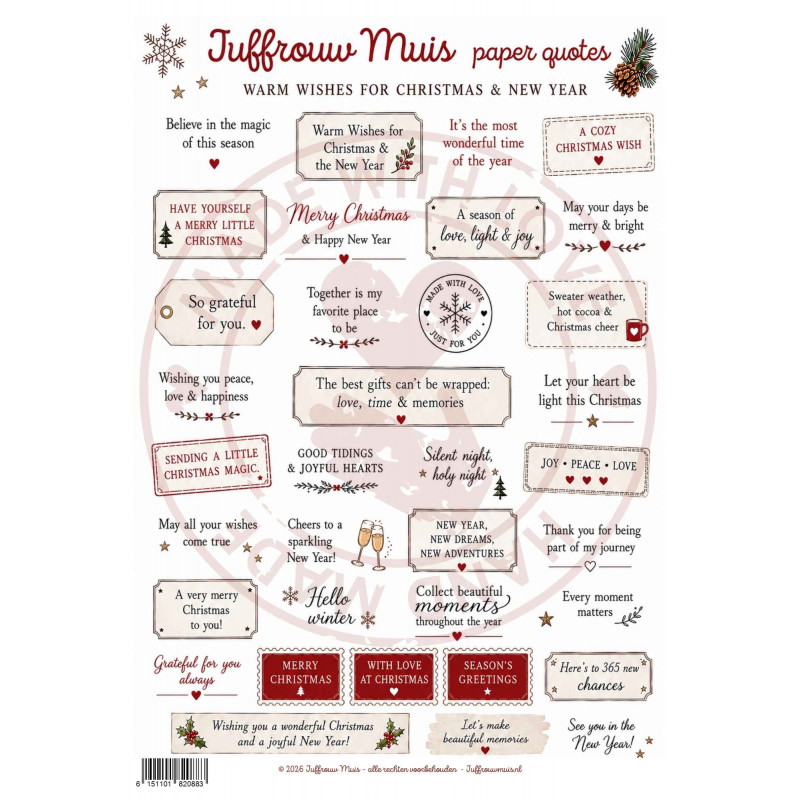 Juffrouw Muis Knipsel - Paper Quotes - Warm Wishes For Christmas