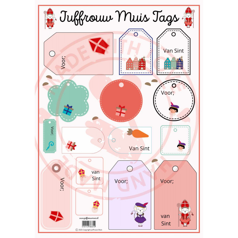 Juffrouw Muis Knipsel - Sinterklaas Tags