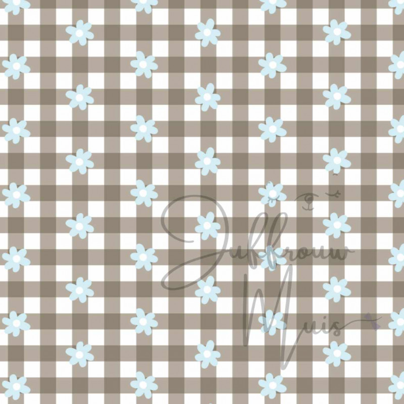 A4 papier (boerderij ruitje bloem - taupe/babyblauw )